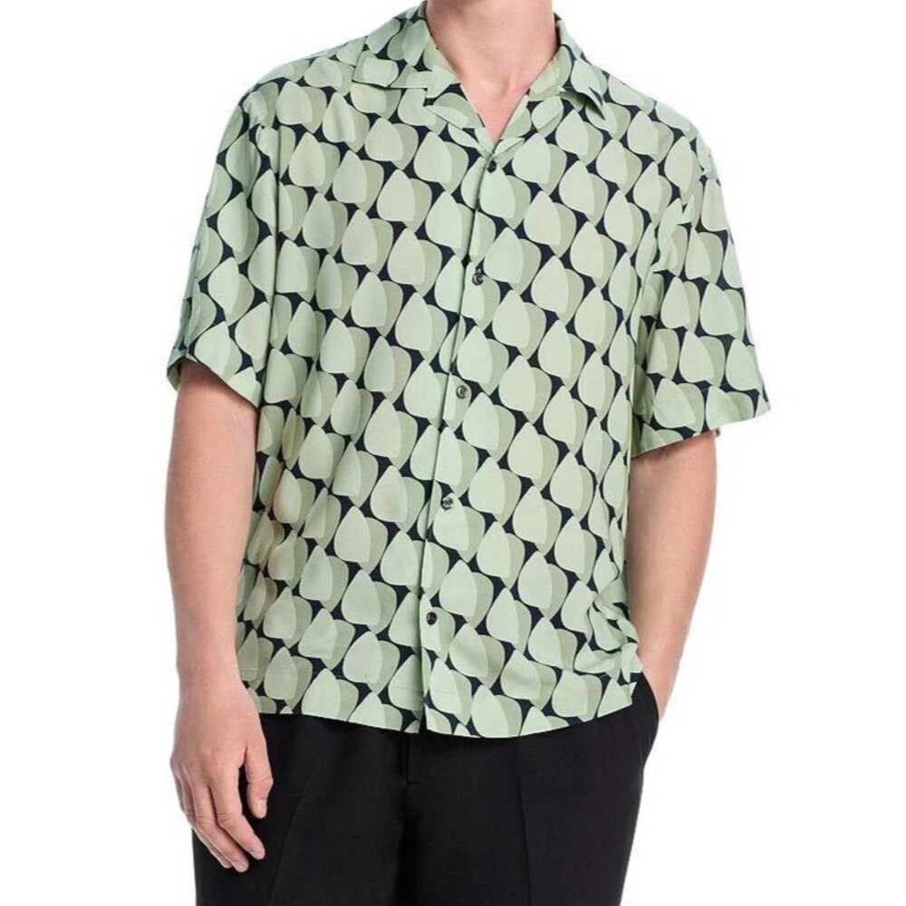 HUGO BOSS Shirt Mens XL Green Geo Button Up Casual Lightweight ESPINO $148